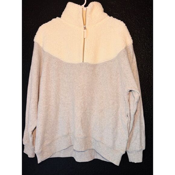 Aerie fleece 1/4 zip sweatshirt gray cream Sherpa XS oversized - Picture 1 of 7